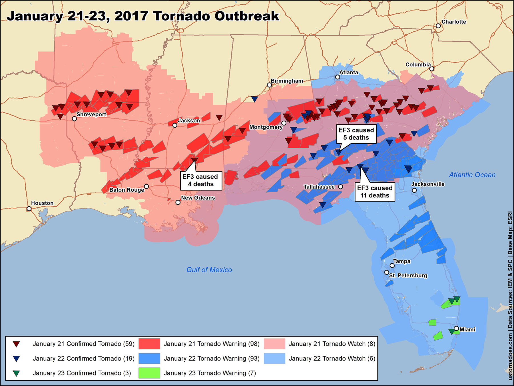The largest tornado outbreaks of 2017 U.S. Tornadoes