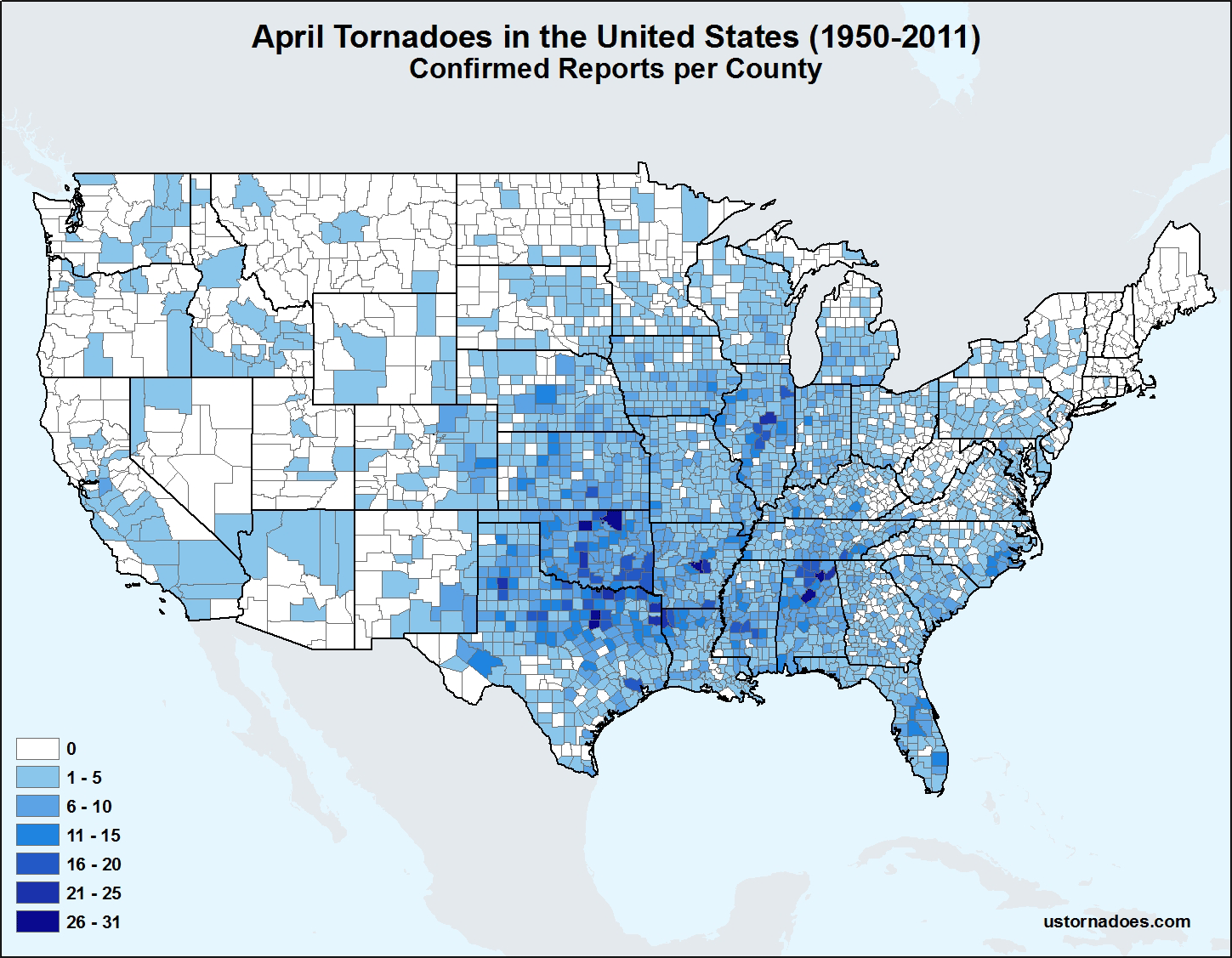 Map: April Tornadoes in the United States
