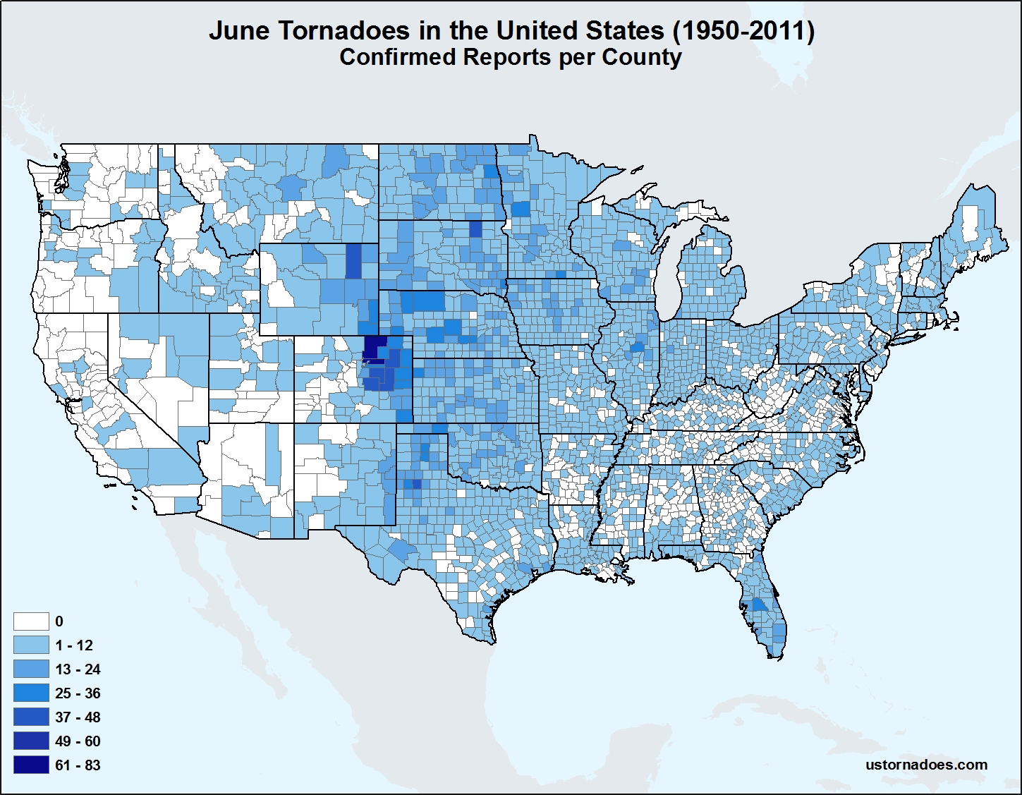 Map: June Tornadoes in the United States