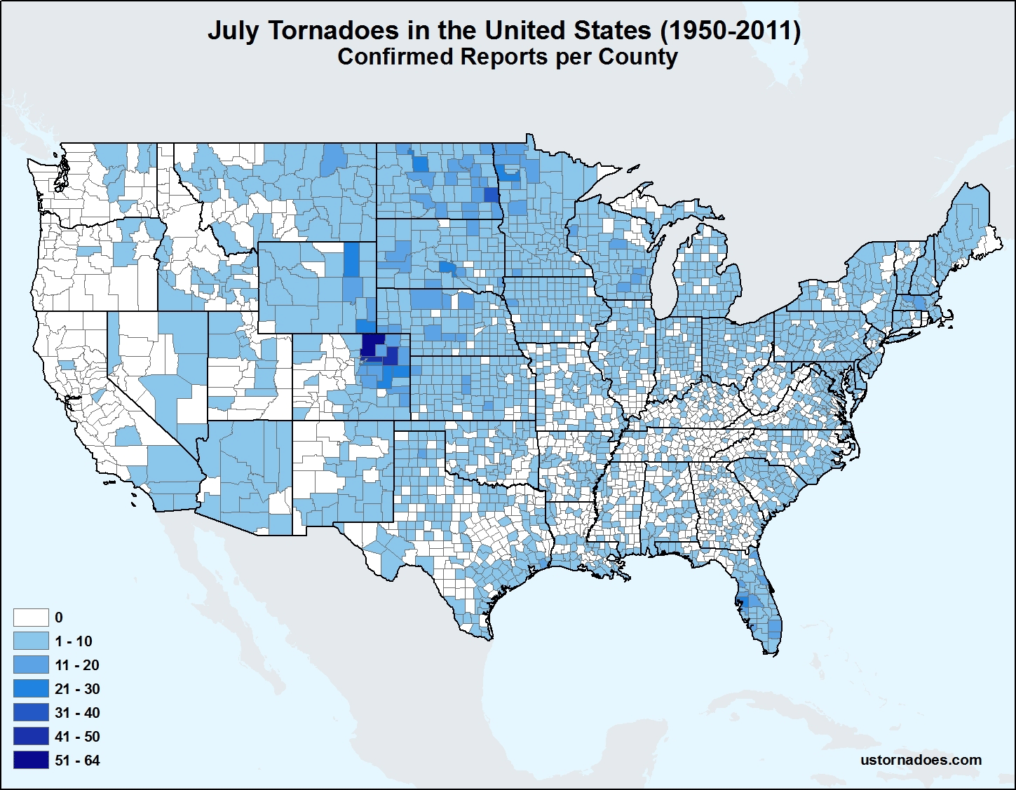 Map: July Tornadoes in the United States