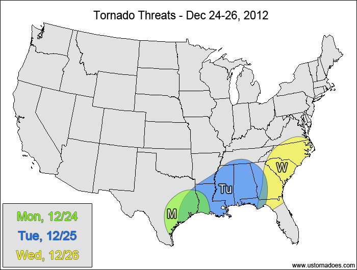 Tornado Threat Forecast: Dec 24-26, 2012