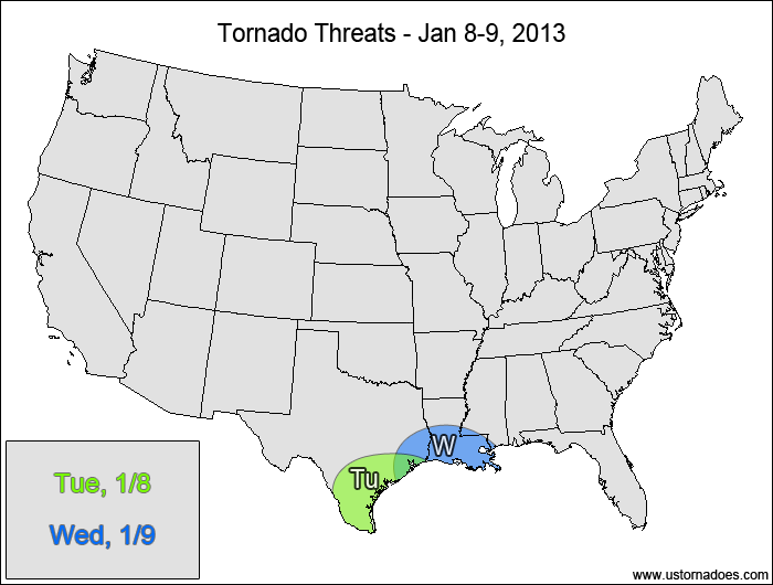 Tornado Threat Forecast: Jan 8-9, 2013