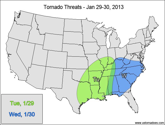 Tornado Threat Forecast: January 29-30, 2013