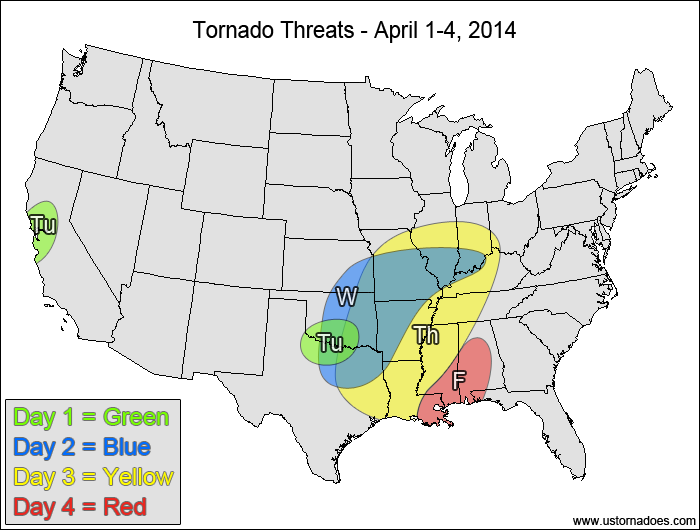 Tornado Threat Forecast: April 1-4, 2014