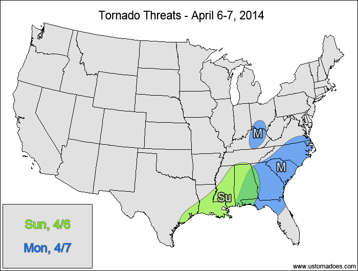 Tornado Threat Forecast: April 6-7, 2014