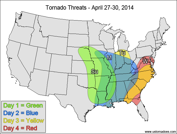 Tornado Threat Forecast: April 27-30, 2014
