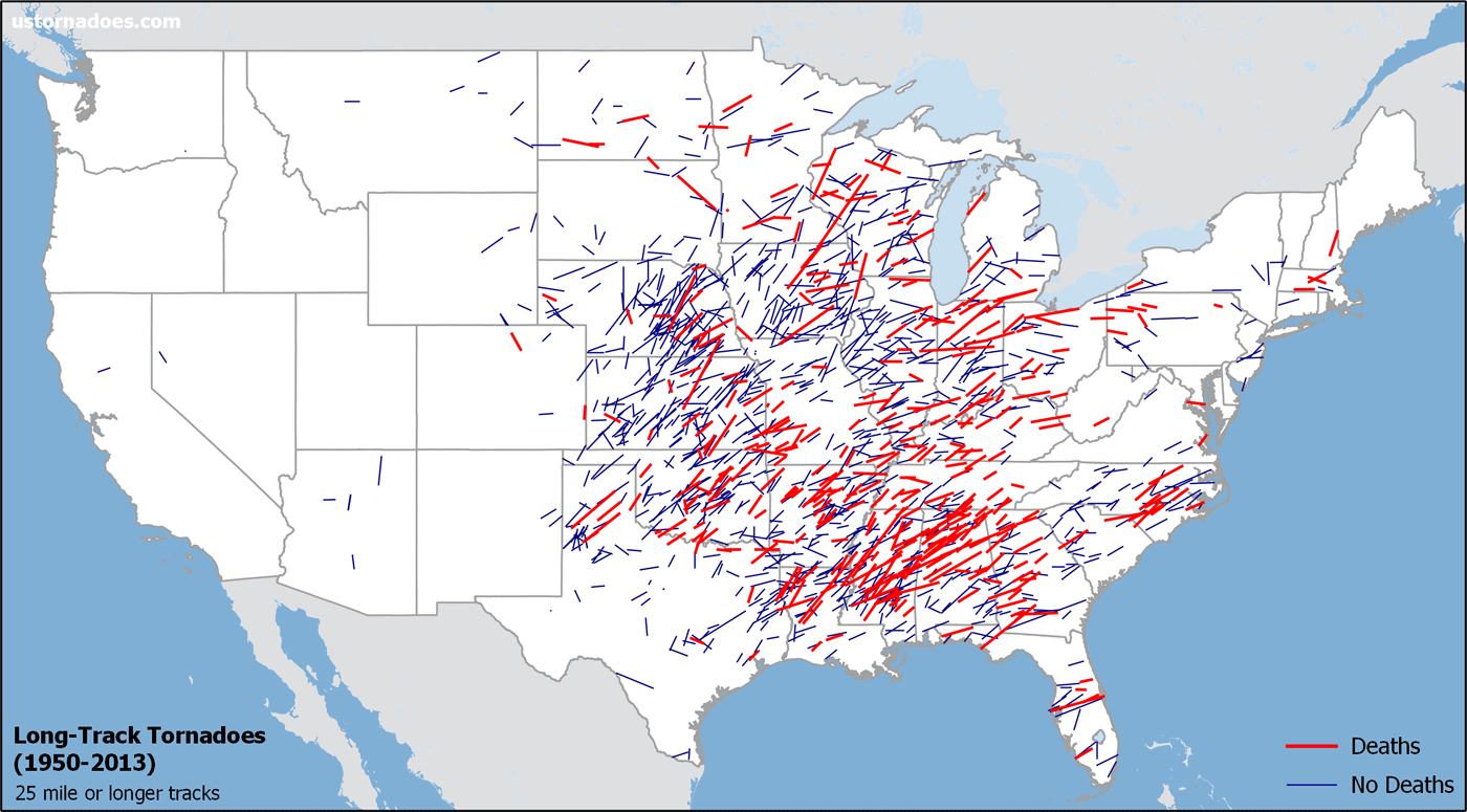 Longtrack tornadoes Historical clues about intensity, where, and when