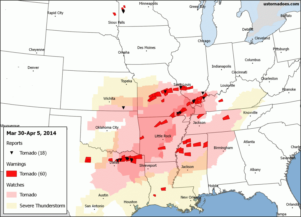 Tornado activity the week of March 30 - April 5, 2014. 
