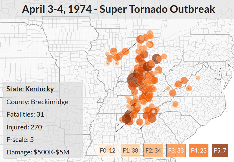 The 1974 Super Tornado Outbreak (interactive map)