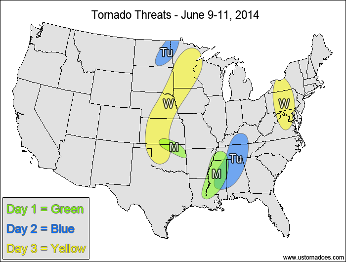 Tornado Threat Forecast: June 9-15, 2014