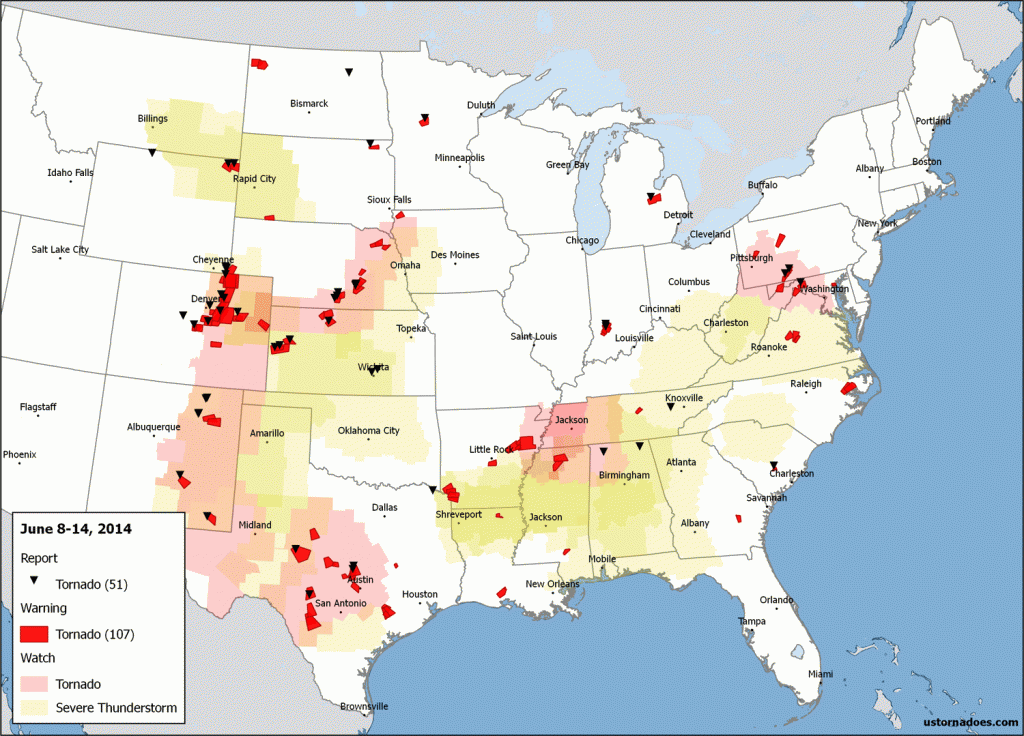 Tornado activity across the United States from June 8-14, 2014. 