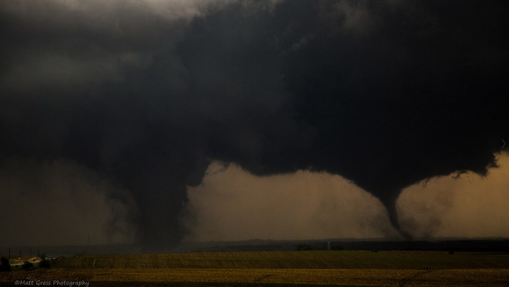 Pliger, NE twin tornadoes on June 16. (Matt Gress via Flickr)