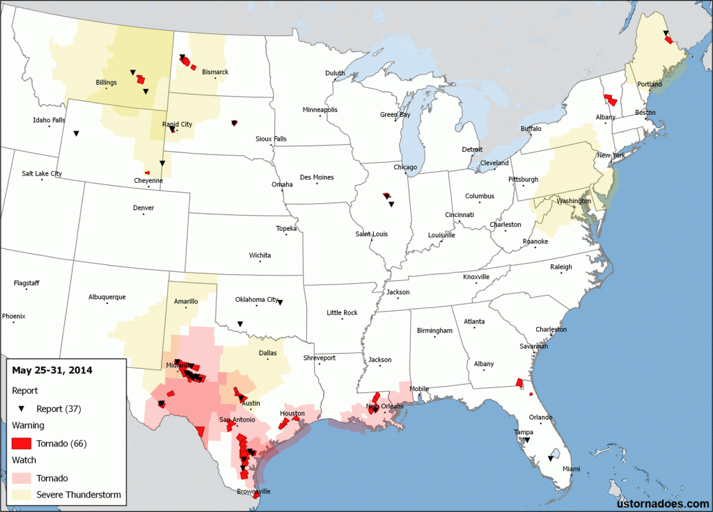 Tornado activity across the United States from May 25-31, 2014.