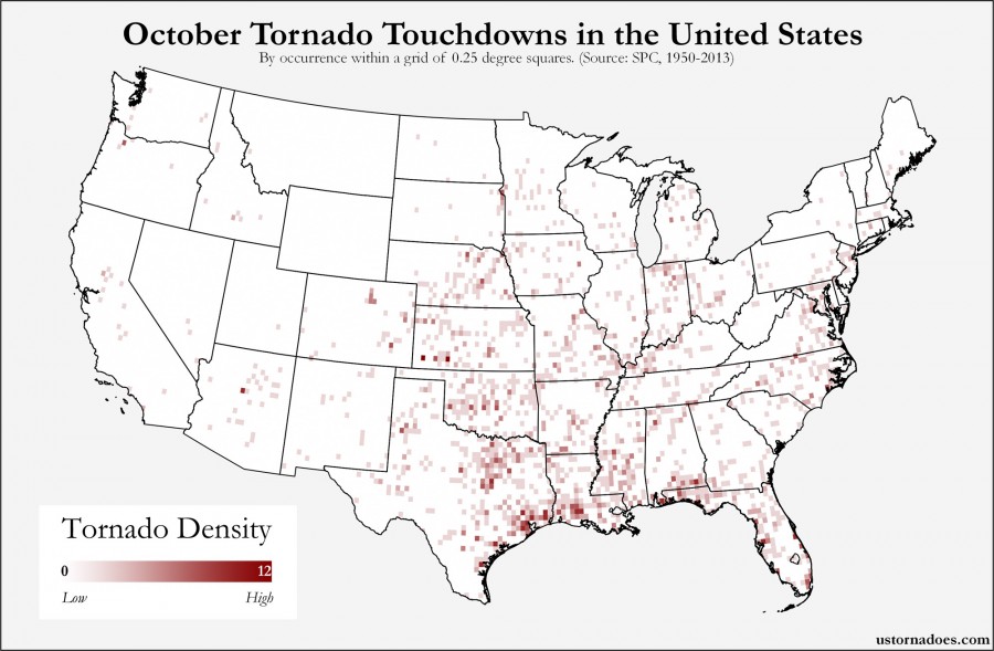 Here's where tornadoes typically form in October across the United ...