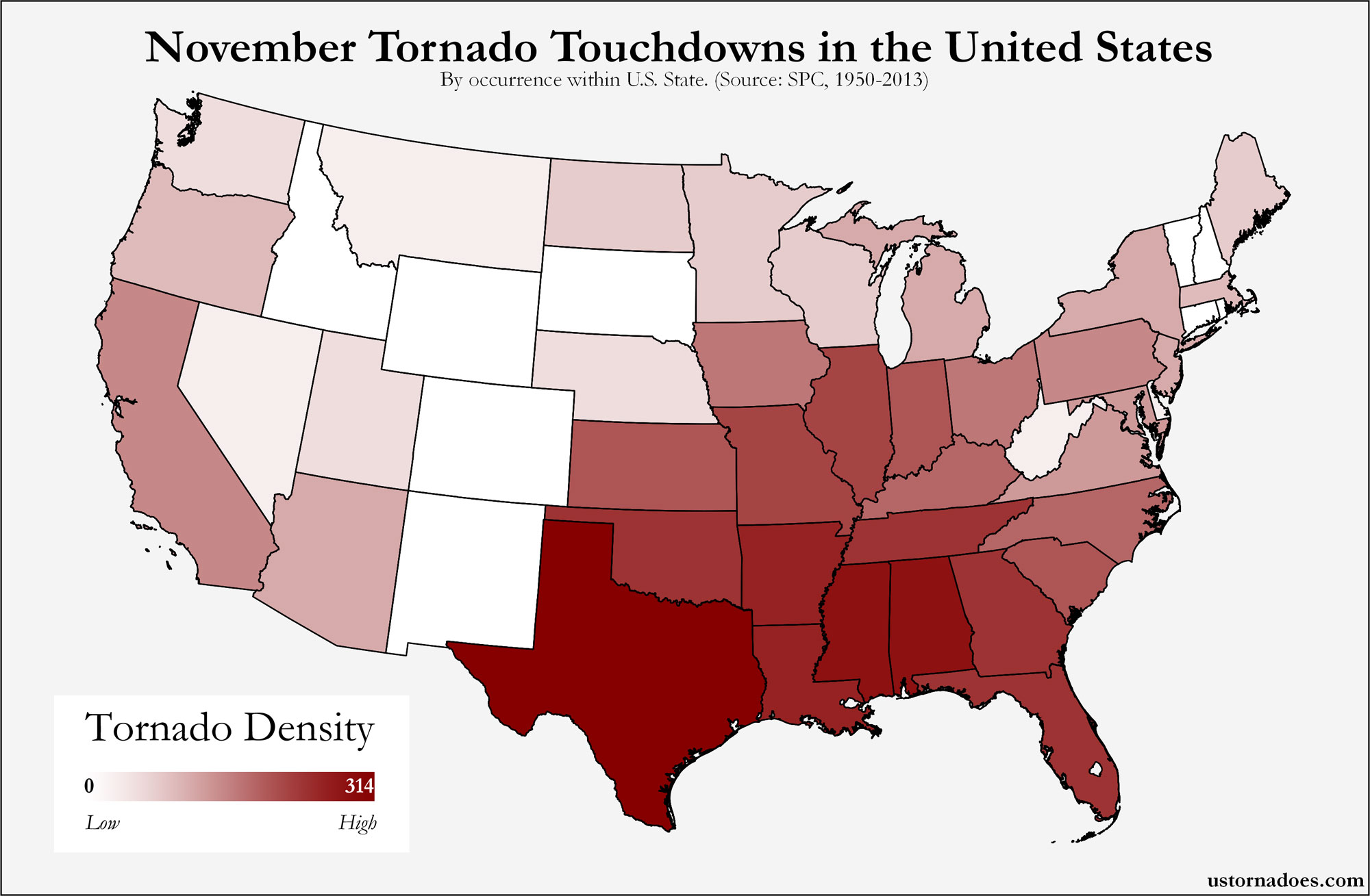 Here’s where tornadoes typically form in November across the United States