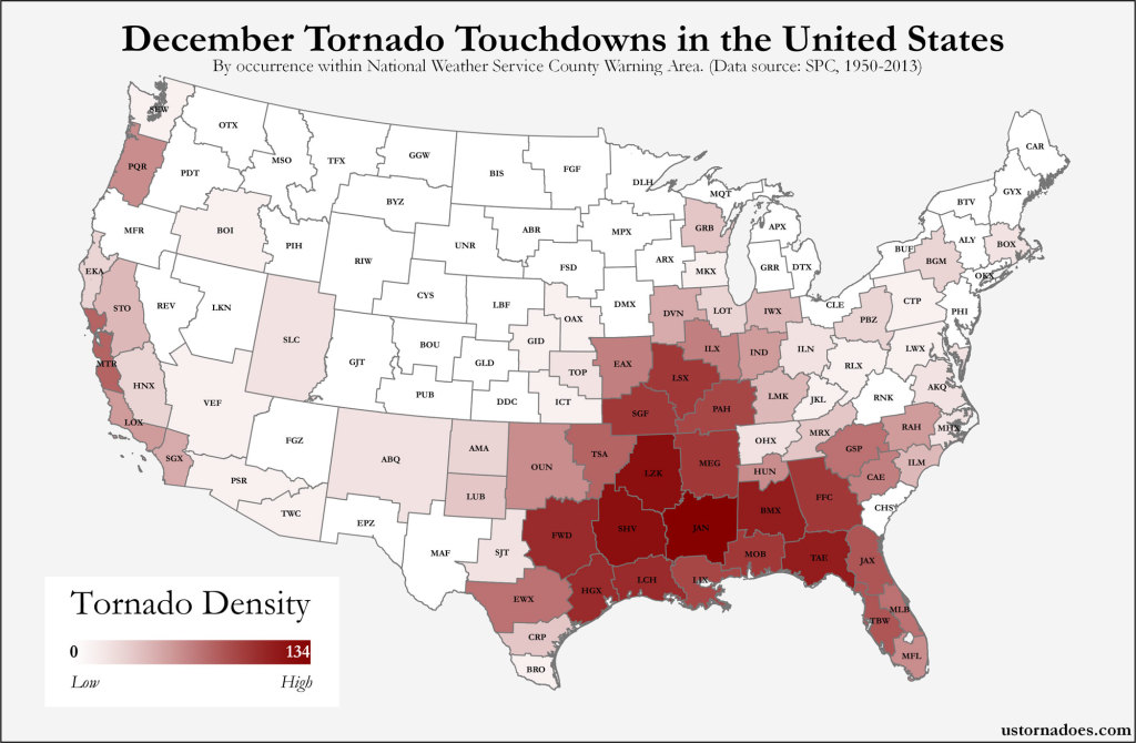Here’s where tornadoes typically form in December across the United ...