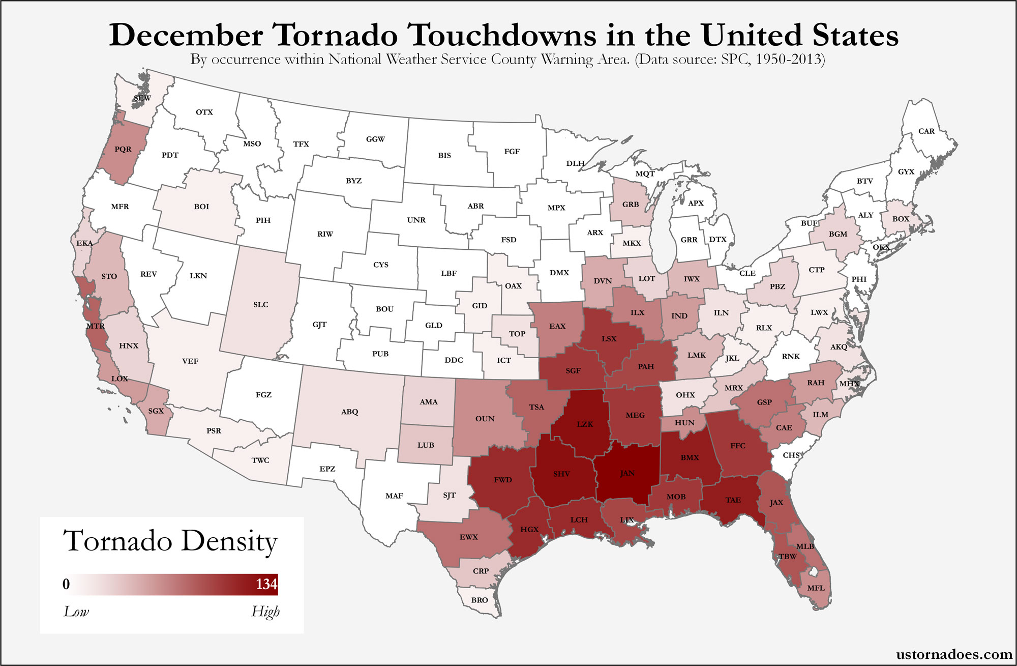 Here’s where tornadoes typically form in December across the United States