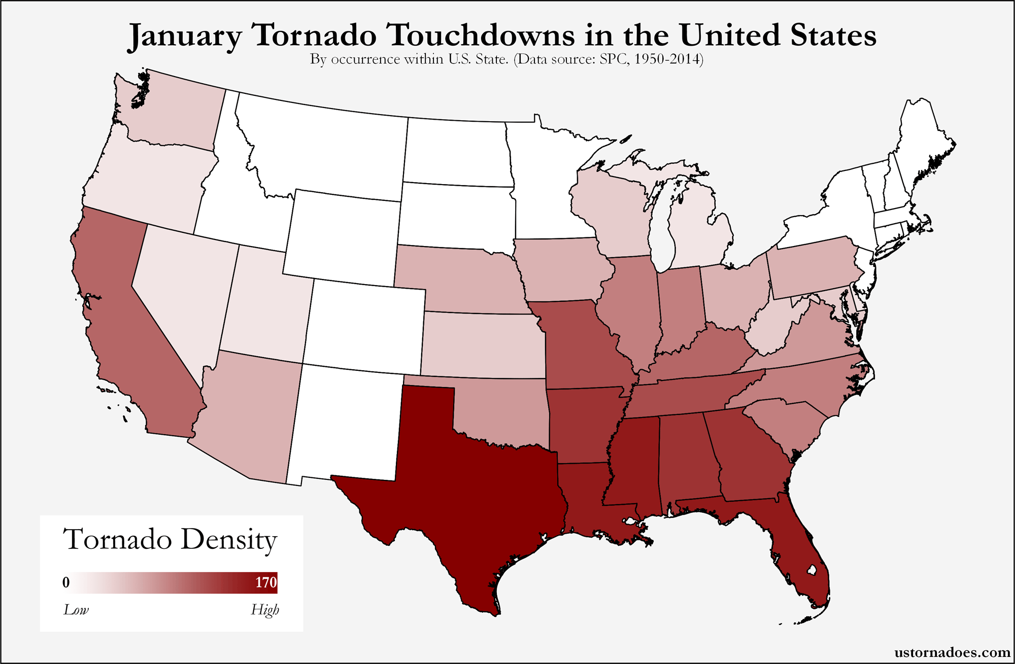 Here’s where tornadoes typically form in January across the United States