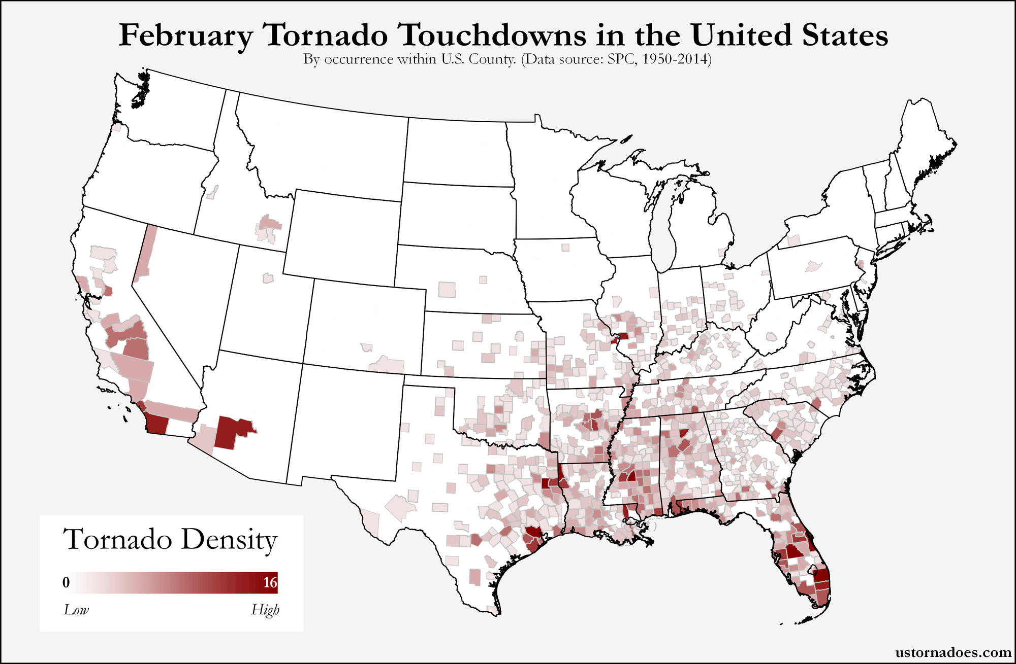 Here’s where tornadoes typically form in February across the United States