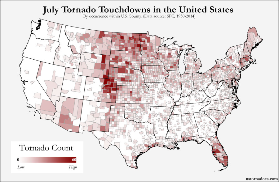 Here’s where tornadoes typically form in July across the United States ...