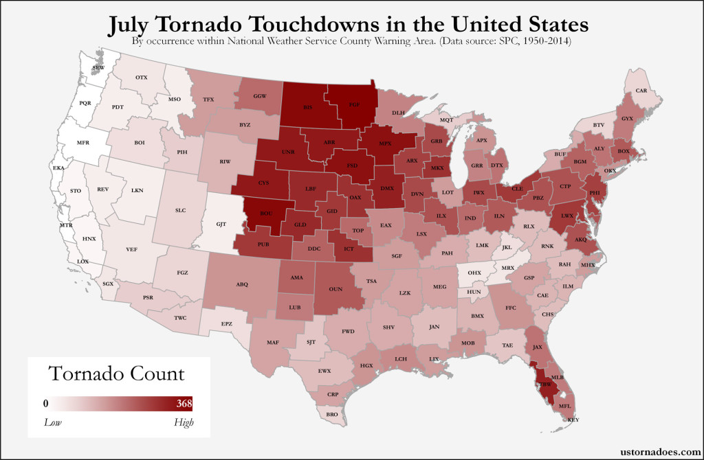 Here’s where tornadoes typically form in July across the United States ...