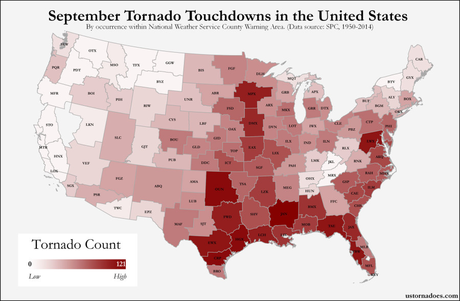 Here’s where tornadoes typically form in September across the United ...