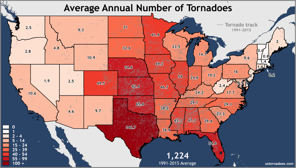 Annual and monthly tornado averages for each state (maps)