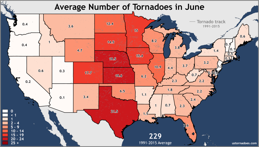 Annual and monthly tornado averages for each state (maps)