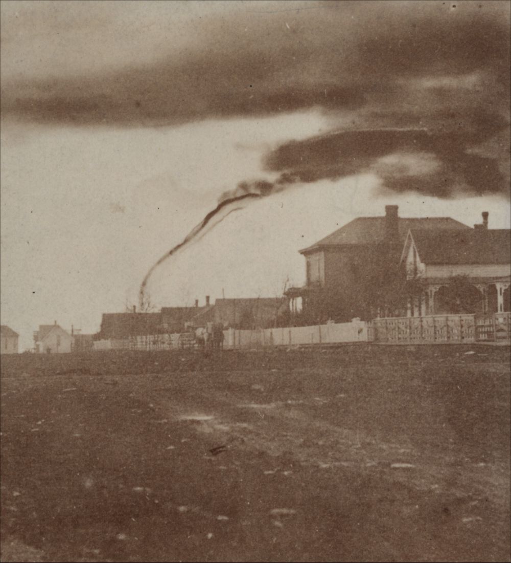 The first known photo of a tornado. Shot by A.A. Adams in Kansas. (Kansas Historical Society)