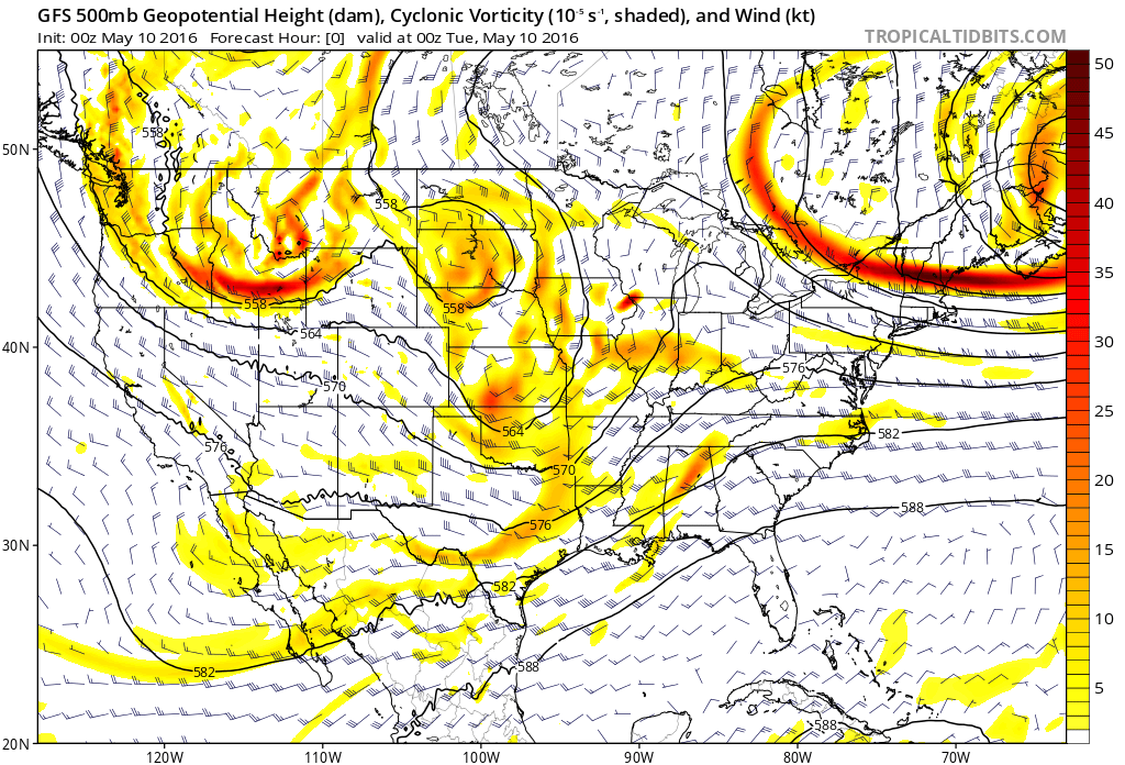 0z GFS initialization the evening of the May 9 tornado event. (Tropical Tidbits)