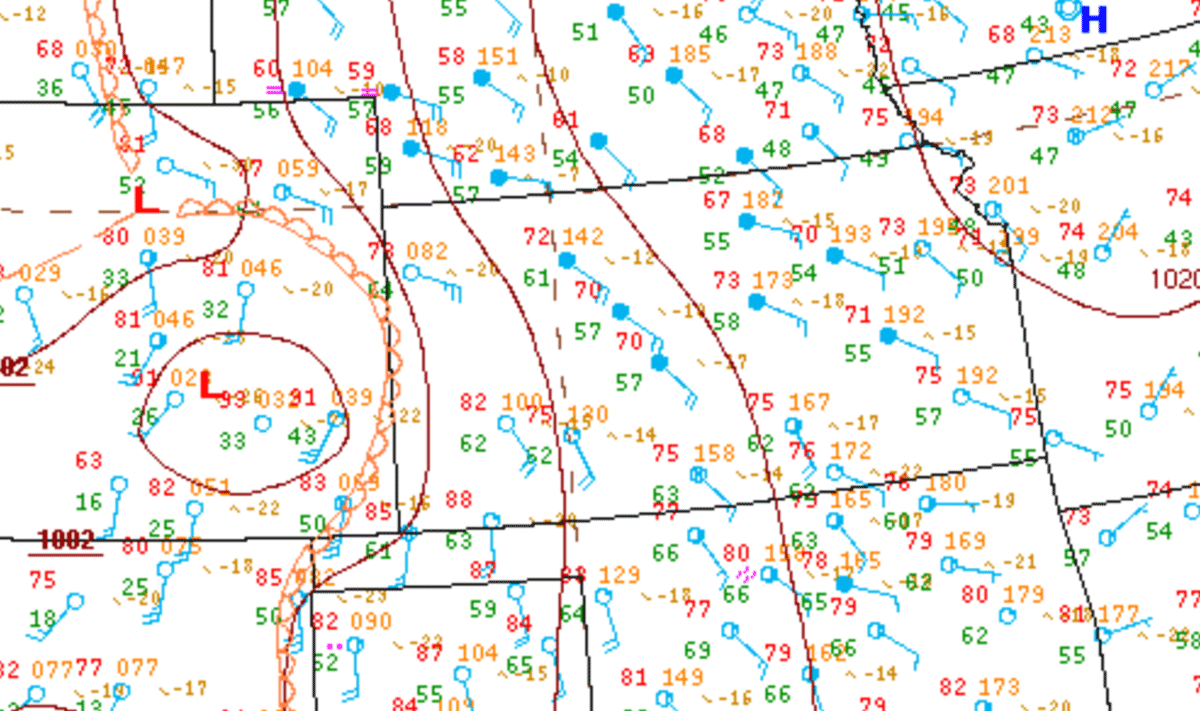21z surface map as storms began to fire in western Kansas. (Weather Prediction Center)