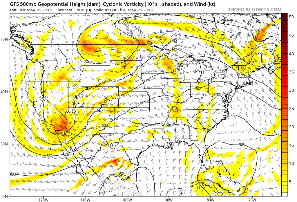 500mb pattern the evening of the violent tornado. (Tropical Tidbits)