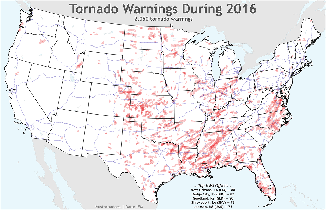 A look at all the tornado warnings since 2008 (maps) - U.S. Tornadoes1250 x 805