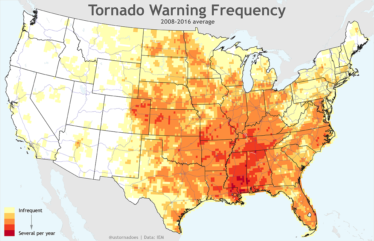 Tornado Map Of Usa United States Map